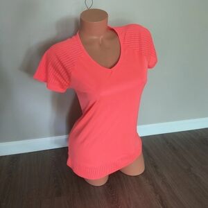 RBX Women's Neon Orange Active Wear Eyelet Short Sleeve Shirt Size Small
